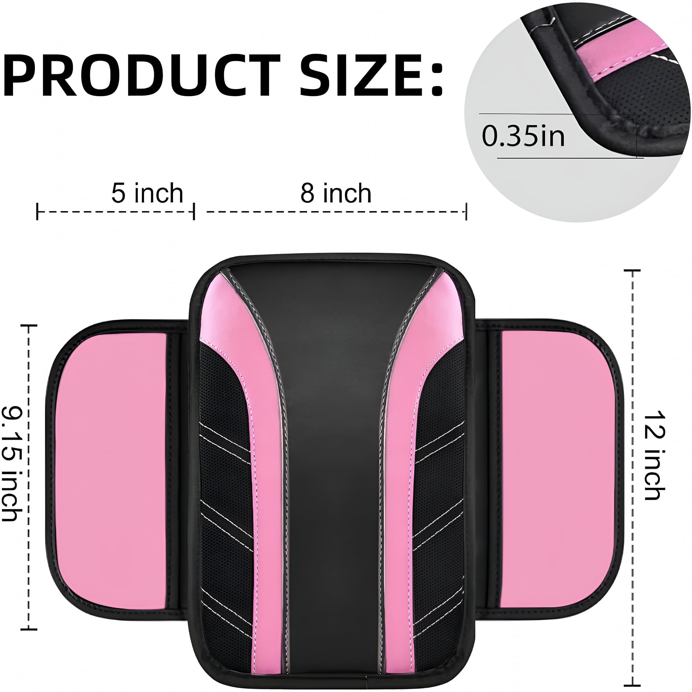 LADYGYM 2026 New 6 Pcs Pink Car Accessories Set,Sport Leather Steering Wheel Cover 14.5-15Inch Universal,Microfiber Leather Car Center Console Cover,Seat Belt Cushion,Cup Holder Coaster(Black-Pink)