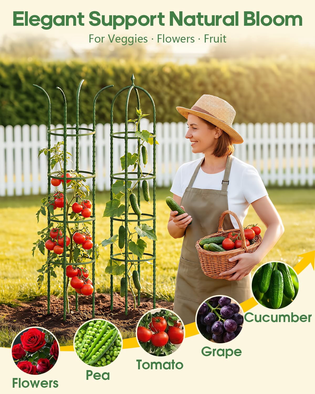 2 Pack Trellis For Climbing Plants Outdoor  6.2ft High Adjustable Garden Flowers Green Plastic Coated Steel Plant Stakes Use As Tomato Cage