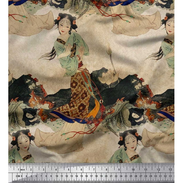 Soimoi Modal Satin Tissu Floral & Fille Femmes Tissu Imprimé par la Cour 42 Pouces de Large