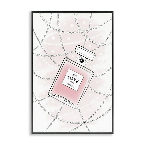 Stupell Industries Love Perfume & Pearls Beauty & Fashion Painting Black Framed Art Print Wall Art, 12 x 18
