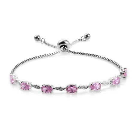 Magic Bolo Bracelet Oval Cubic Zirconia CZ Pink Stainless Steel Jewelry Ct 4.4 Adjustable