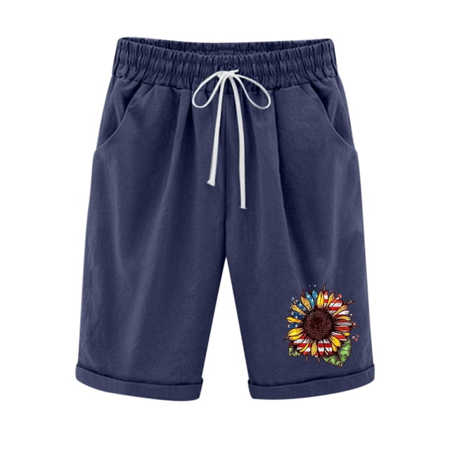 Mujeres Pantalones Cortos Casual Estampado Elástico de la Cintura Medio Pantalones Cortos, Casual con Bolsillos para el Uso Diario