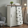 thumbnail image 3 of Tcbosik 5 Drawers Dresser for Bedroom w/Sliding Barn Door, Farmhouse Chest of Drawers, Storage Organizer for Bedroom, Hallway, Living Room, White, 3 of 9