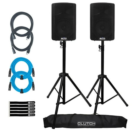 Alto Professional TX408 350W 8" Powered Loudspeaker 2-Pack with Tripod Stands Package