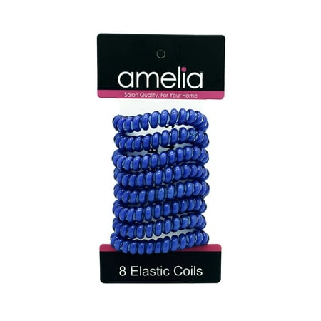 Amelia Beauty Products 8 Medium Elastic Hair Coils 2.0in Diameter Thick Spiral Hair Ties Gentle on Hair Strong Hold and Minimizes Dents and Creases Blue