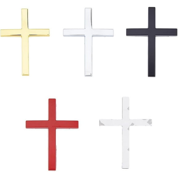 4 Colors Cross Auto Emblem Car Stickers Alloy Metal Jesus Christian Cross Emblem Sticker Self-adhesive for Car Decor Bumper Window Laptops Luggage Exterior Window Motorcycle