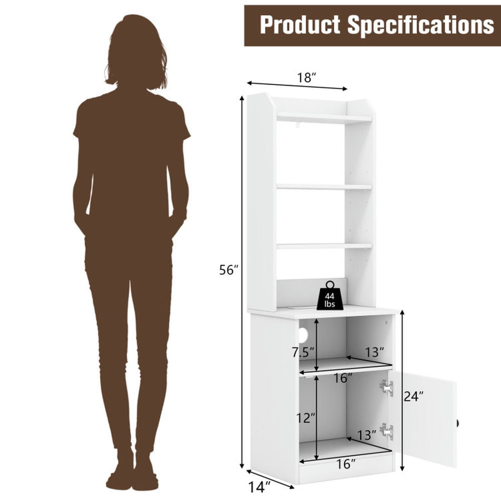 Demi Bonn 6-Tier Bookshelf with Charging Station and Cabinet, Wood Free Standing Bookcase with 5 Open Shelf, White