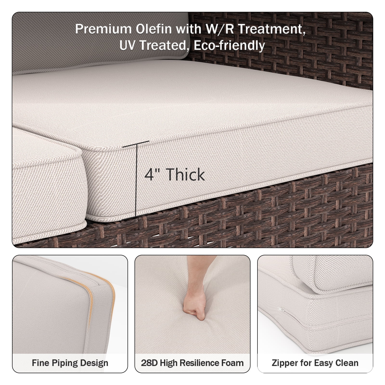 Yeahumalia 2 Packs Outdoor Patio Deep Seat Cushions 23'' x 24'', Water and Fade Resistant, Beige