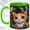 Green, variant on Colorful Cat Trio Coffee Mug, Geometric Pet Mug, Ceramic 11 oz