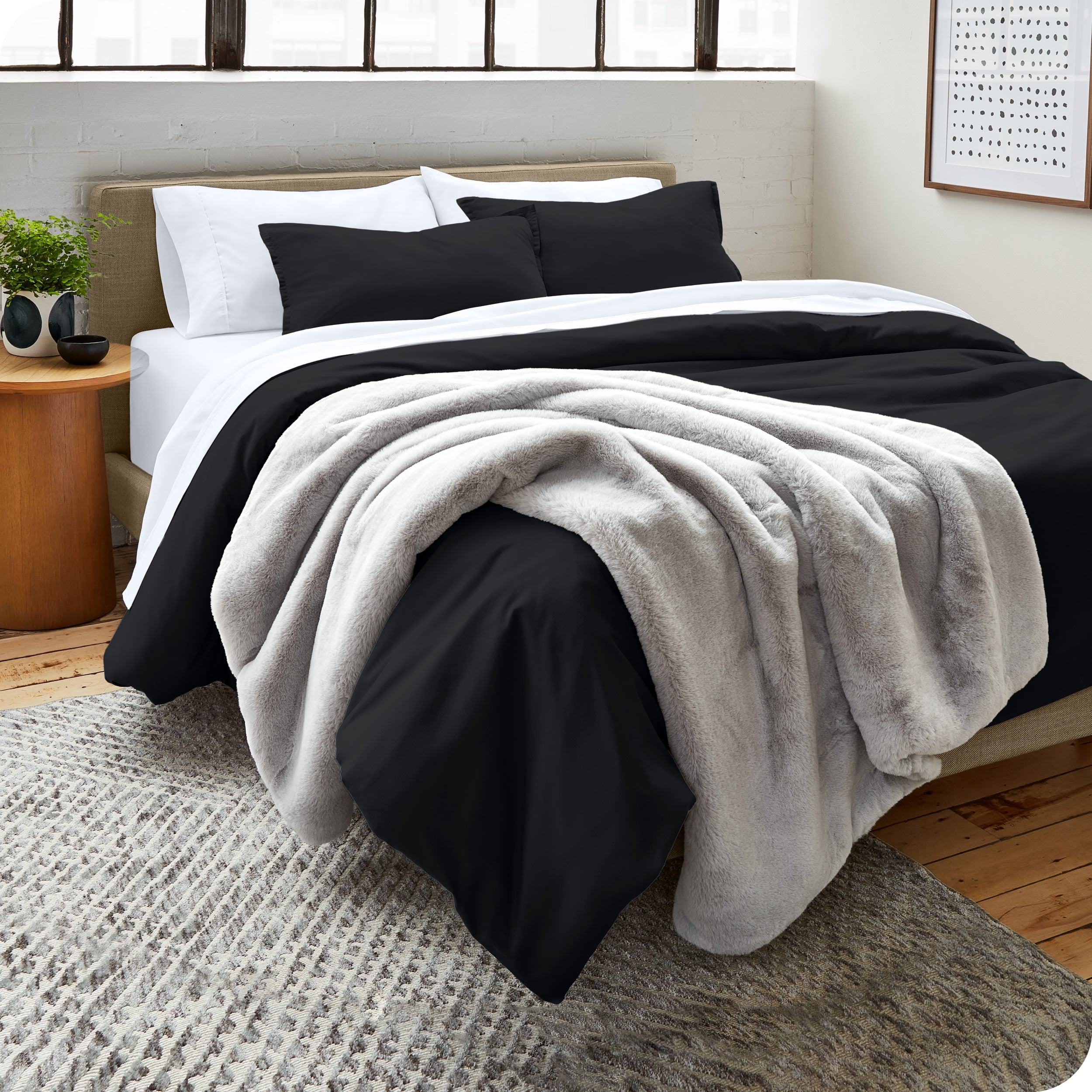 Bare Home Microfiber Duvet Cover & Sham Set, King, Black, 3-Pieces