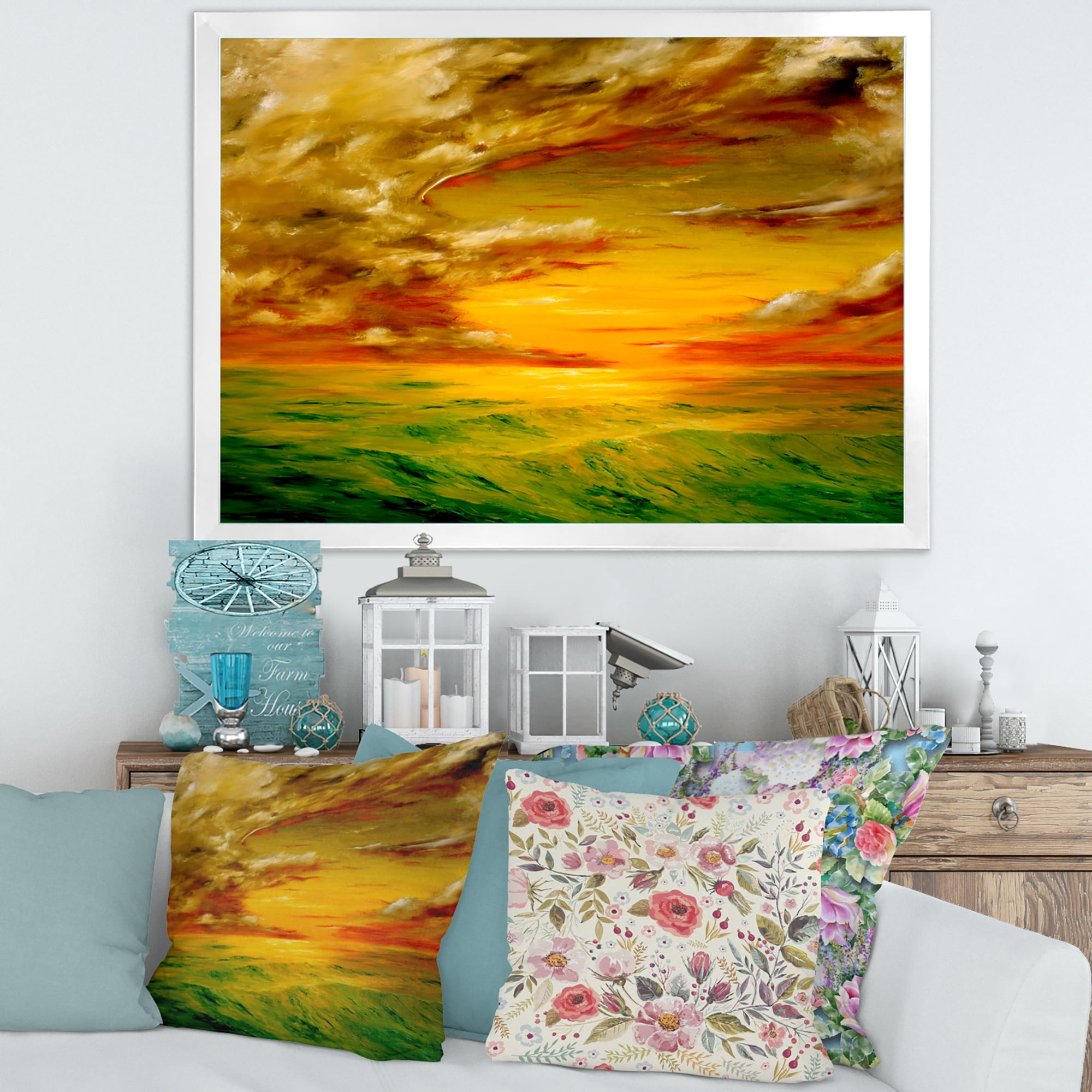 Designart 'Colorful and Bright Sunset At Santa Rosa California' Farmhouse Framed Art Print