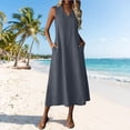 thumbnail image 2 of Lmueinov Women's Cotton-Linen Blend V Neck Sleeveless Maxi Dress, Casual Loose Beach Vacation Long Dress with Pockets S-2XL, 2 of 8