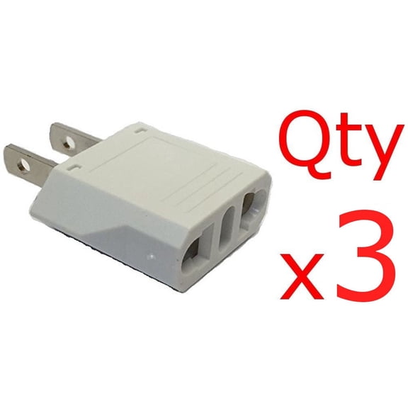 3 Pack of White European to American Plug Adapters - Europe Asia to US-Style converter