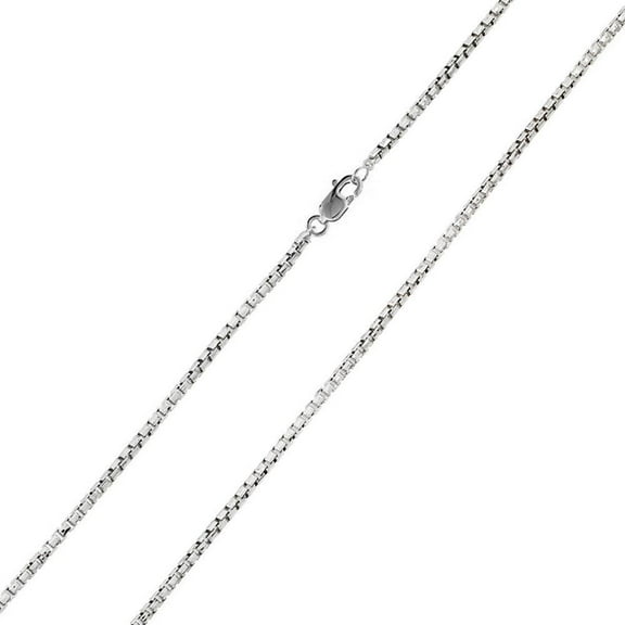 Rhodium Plated 925 Sterling Silver Box Round Diamond-Cut 030 Chain 1.5mm Italy 24" Jewelry Female