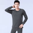 thumbnail image 2 of Ropa interior térmica para hombre con forro polar cepillado de poliéster para otoño e invierno, ropa de otoño, suéter de algodón con cuello redondo, 2 of 6