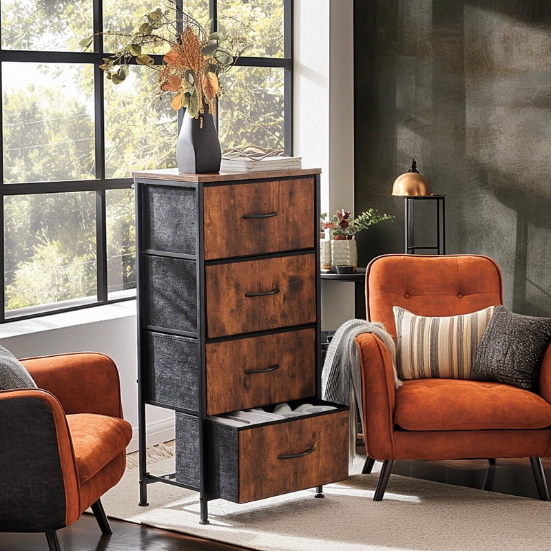 Kelno 4 Drawer Fabric Dresser Steel Frame Storage Chest Organizer with Wood Top, Gray