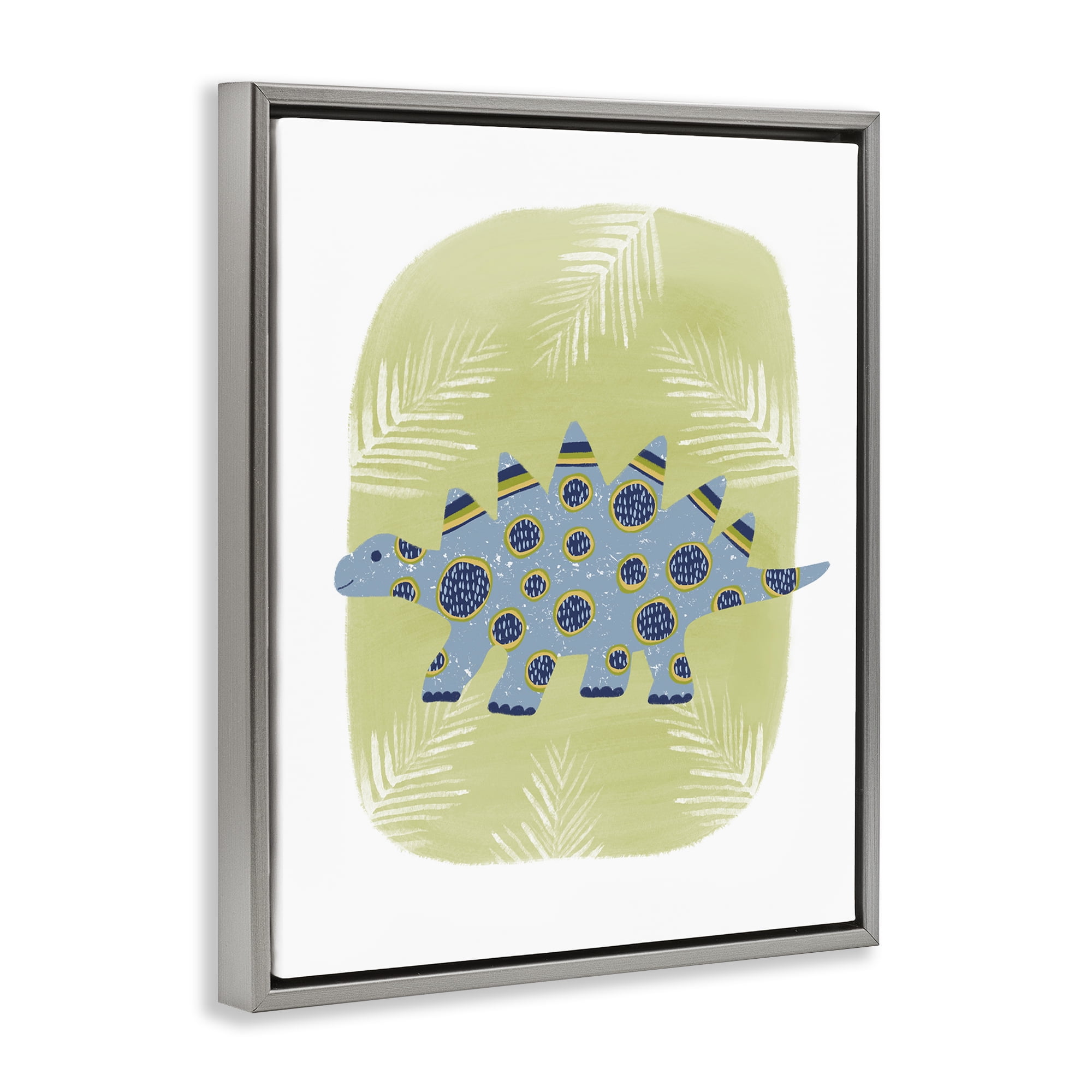 Stupell Industries Stegosaurus with Leaves Animals & Insects Painting Gray Floater Framed Art Print Wall Art, 17 x 21