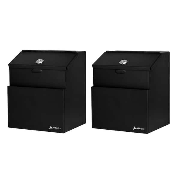 AdirOffice Wall Mountable Steel Locking Suggestion Box, Black (2 pack)