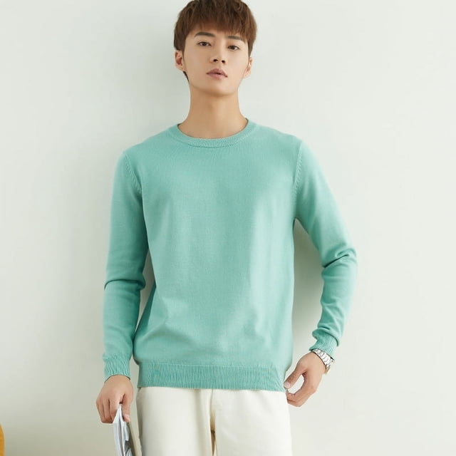 Suéter de cuello redondo para hombre, jersey de cuello en V, suelto, de talla grande, de manga larga, de punto, con parte superior interior gruesa