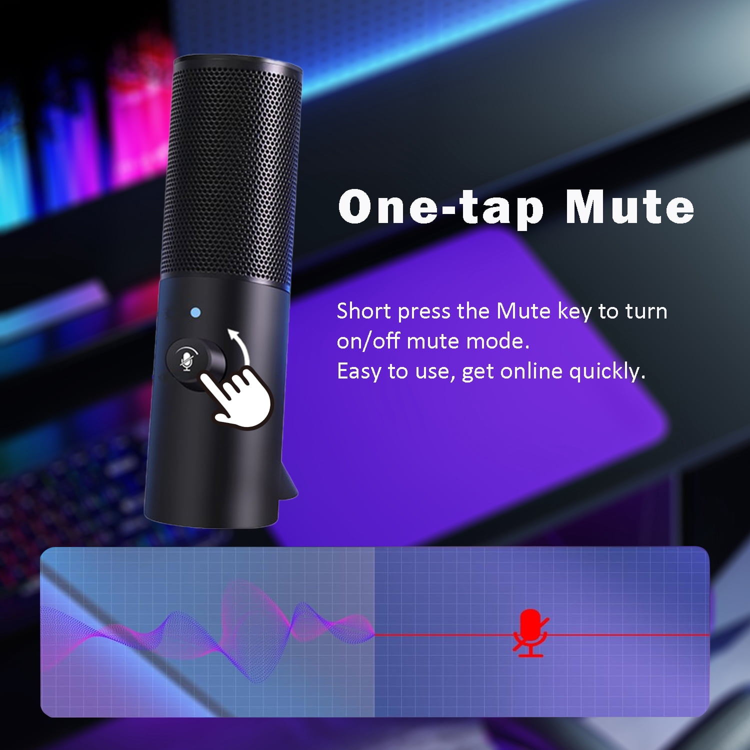 RONY USB Gaming Microphone with RGB Light One Key Mute Noise Cancel for Computer, Black