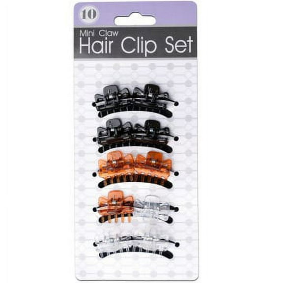 Mini Claw Hair Clip Set, Black, Brown, Clear, 10 Count, 3 Pack