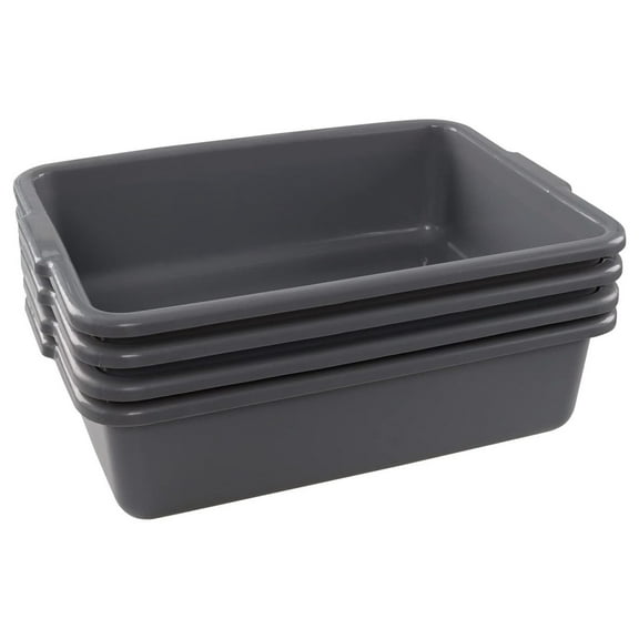 22 L Plastic Bus Tub Box, Gray Restaurant Dishpan Basin, 4 Packs