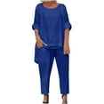 thumbnail image 2 of Viadha Womens Loungewear Set Women's Solid Color Round Neck Short Sleeve Tops and Pants Sets with Pockets, 2 of 7