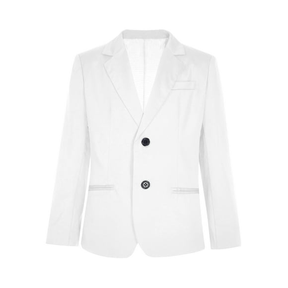TiaoBug Boys Blazer Kids Long Sleeve Suit Jacket Notched Lapel Two Button Tuxedo Coat School Outerwear White 12