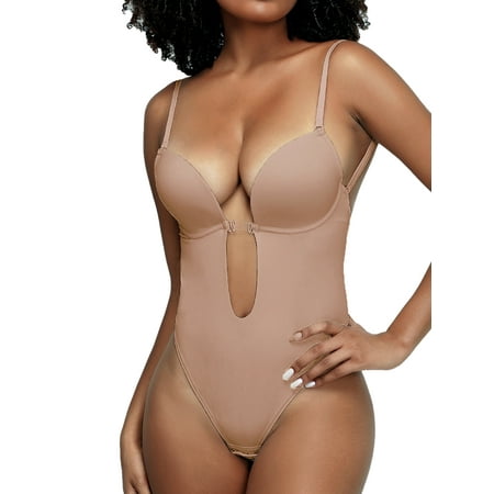 Sveltors Women s Sexy Thong Shapewear Bodysuit Tummy Control Plunge Backless Piece Body Shaper Bra Plus Size