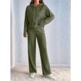 thumbnail image 4 of Womens Lounge Sets 2 Piece Matching Pajamas Fall Fashion Ribbed Knit Outfits Long Sleeve Casual Sweatsuits Green M, 4 of 8