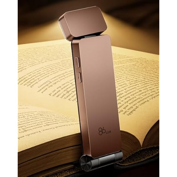 wonima02 Book Light, Rechargeable Clip-On LED Reading Light for Bed & Night Use - 3 Color Temperatures with Stepless Dimming, Ultralight Bookmark Design for Kids, Book Lovers, Pink Brown