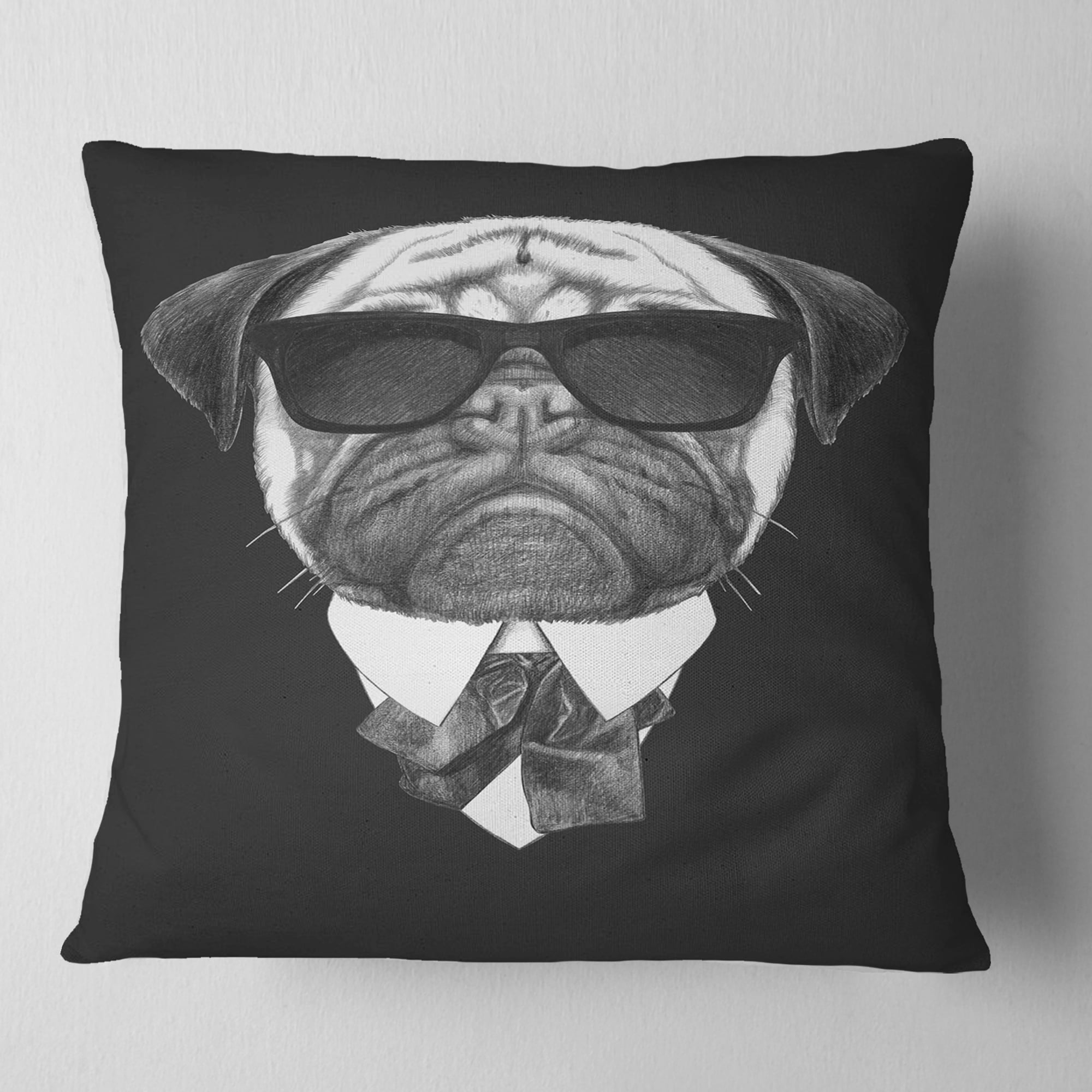 Designart Pug Dog Portrait in Suit - Animal Throw Pillow - 16x16