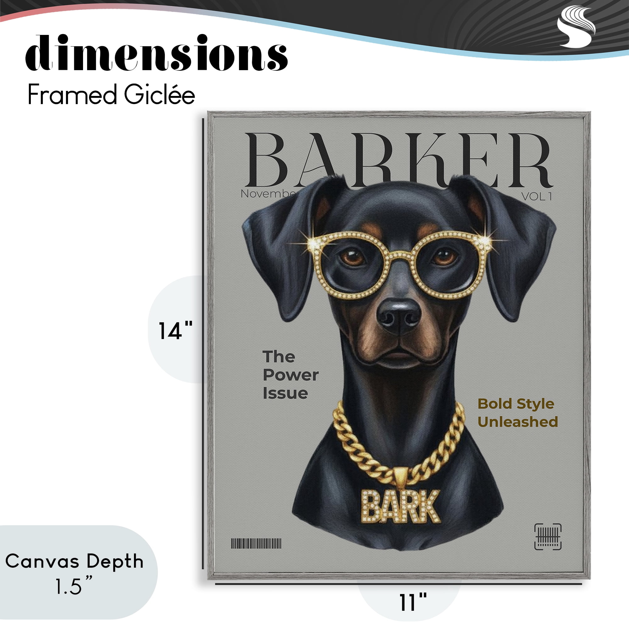 Stupell Industries Barker Dog Fashion Magazine Gray Framed Giclee Art, design by A Barefoot Stylist