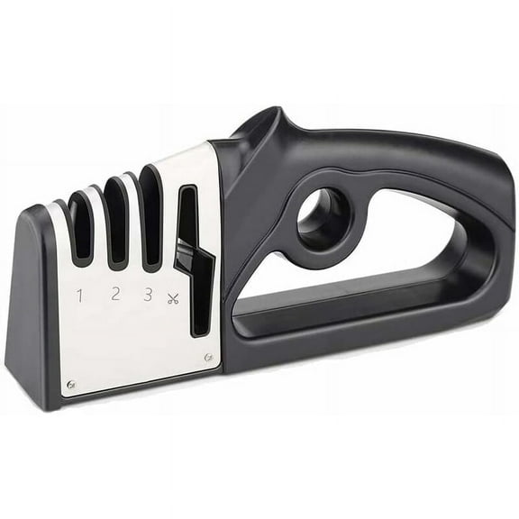 Knife Sharpener, 3 Stages Knife Sharpening System Including Diamond Sharpening Rod For Stainless Steel And Ceramic Knives, Non-Slip Rubber Base, Ergonomic Handle, Cut-Resistant