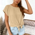thumbnail image 2 of Ymauqau T-Shirts pour Femmes Manches Courtes Roulées Col Rond Nœud devant Crop Tops Tendance Décontracté T-Shirts Coupe Ample Blouses, 2 of 7