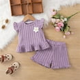 thumbnail image 4 of breaise Toddler Baby Girl Clothes Knit Floral Fly Sleeve Tops Shorts Outfir Cute Spring Clothing Set, 4 of 10