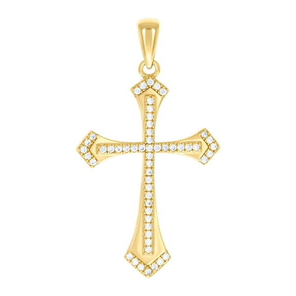 925 Sterling Silver Yellow-tone Unisex Cubic Zirconia Cross Religious Charm Pendant Necklace 35.7x19.8mm Wide Pendant fo