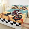 thumbnail image 3 of jejeloiu Classic Geometric Plaid Bed Sheets,Extreme Motorcycle Lovers King Sheets For Boys 4pcs, 3 of 7