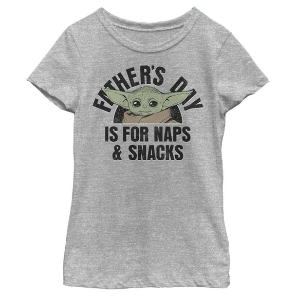 Girl's Star Wars: The Mandalorian Grogu Father's Day is for Naps & Snacks Graphic Tee Athletic Heather Large