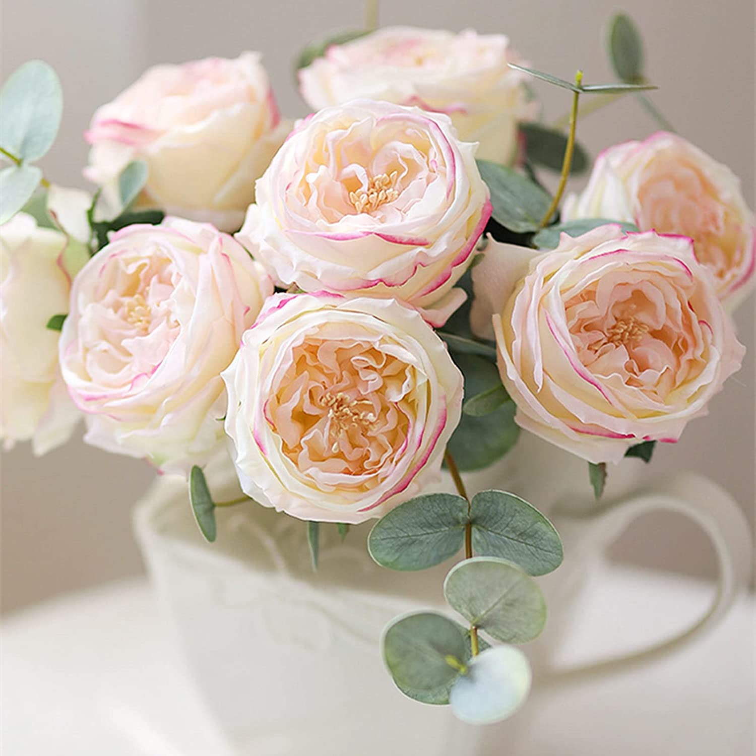 UKELER Fake Flowers Light Pink Realistic Roses Bouquet Spring Fall Winter Artificial Flowers for Home Decor Flower Arrangement Wedding Party Decoration
