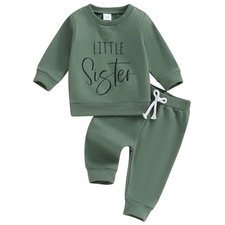 Mevireiy Toddler Girls Outfits Letter Long Sleeve Sweatshirt Tops Elastic Waist Pants Green 2-3 Years
