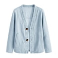 thumbnail image 6 of Lumtrix Denim Jacket For Women Classic Button Front Breathable Stretch Relaxed Fit Lightweight Long Sleeve Cardigan Coat with Pockets Light Blue S, 6 of 7