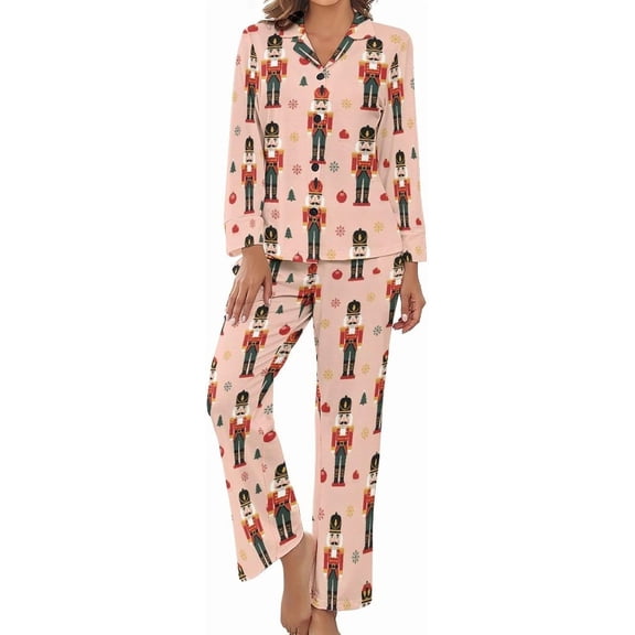 SKQIT Womens Pajamas Set Nutcracker Soldier Christmas Soft Long Sleeve Sleepwear Button Down Sets