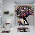 thumbnail image 1 of FMSHPON Colorful Hair Black Girl 4 Piece Bathroom Set Shower Curtain Bath Rug Contour Mat and Toilet Lid Cover, 1 of 7