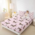 thumbnail image 3 of Homewish Cheetah Dachshund Pattern Queen Sheets,Pink White Stripes Queen Sheet Sets,Lovely Bow Decor,4-Piece,1 Flat Sheet, 1 Fitted Sheet and 2 Pillowcases, 3 of 6