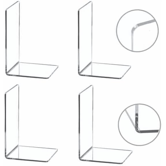 4 Pieces Bookends,Clear Acrylic Bookends for Shelves,Heavy Duty Book Ends and Desktop Organizer,Book Stopper for Books/Movies/CDs,7.3x4.8x4.8 inch