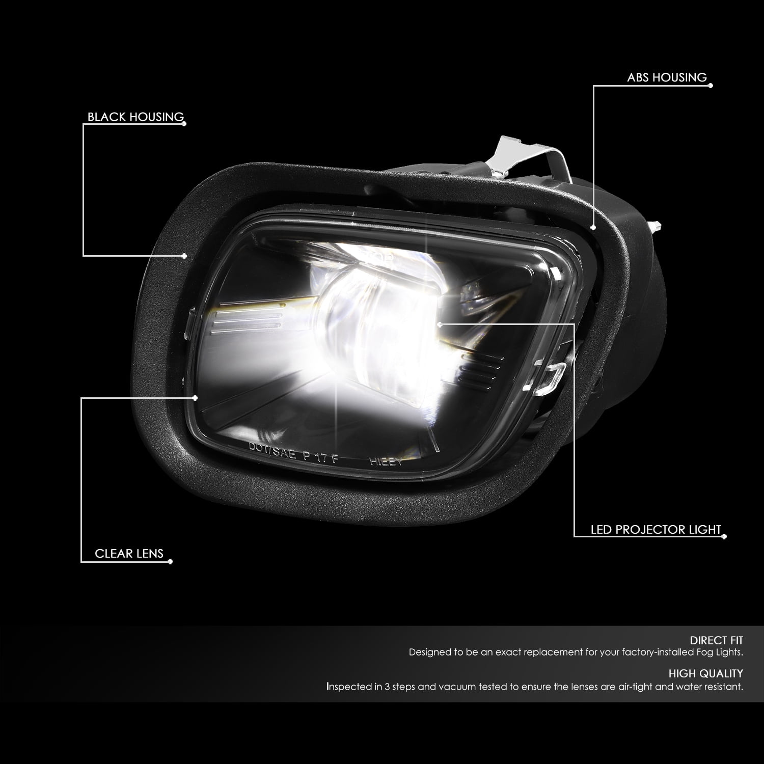 DNA MotoringFL-HAY-008-BK For 2008-2017 Freightliner Cascadia Black Housing Full LED Projector Fog Lights