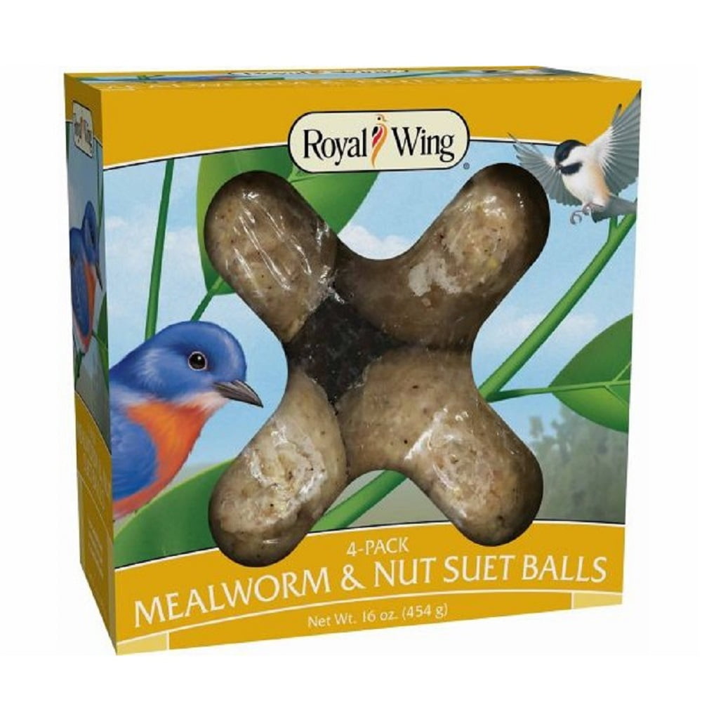 Royal Wing 410 Mealworms and Nuts Suet 1 Pound Bird Food Balls, 4 Pack