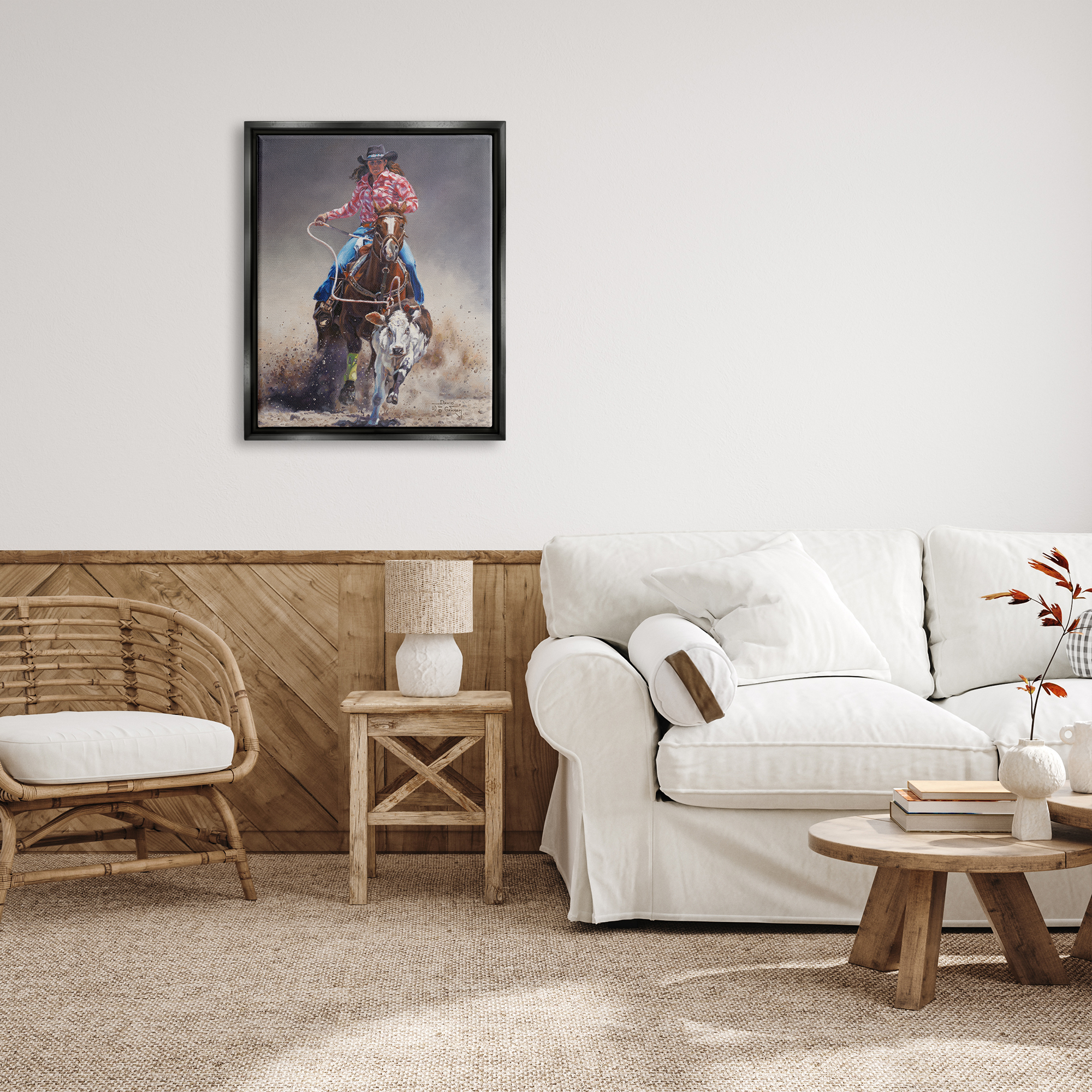 Stupell Industries Rodeo Cowgirl & Lasso Animals & Insects Painting Black Floater Framed Art Print Wall Art, 25 x 31