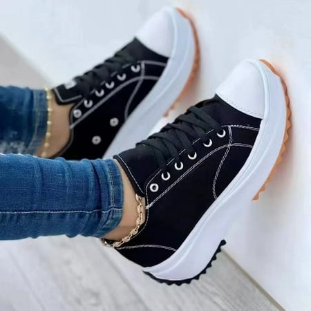 Women s Chunky Canvas Shoes  Non Slip Lace Up Casual Sneakers  Thick Sole Running Sports Shoes-42